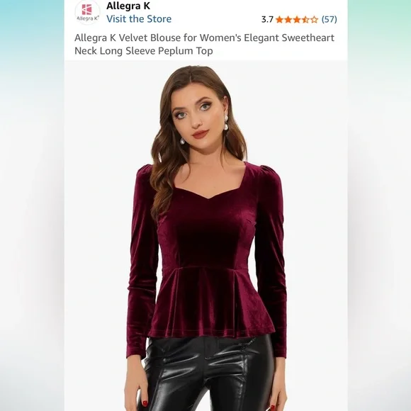 Allegra K Deep Red Long Sleeve Top - Picture 1 of 7